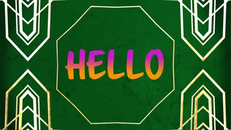 digital animation of hello text against green kaleidoscopic motion background