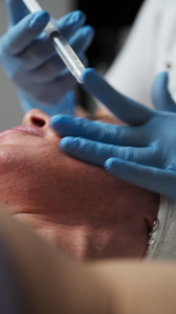 The Esthetician Applied Drops of Treatment Solution Onto the Client's Face - Close Up