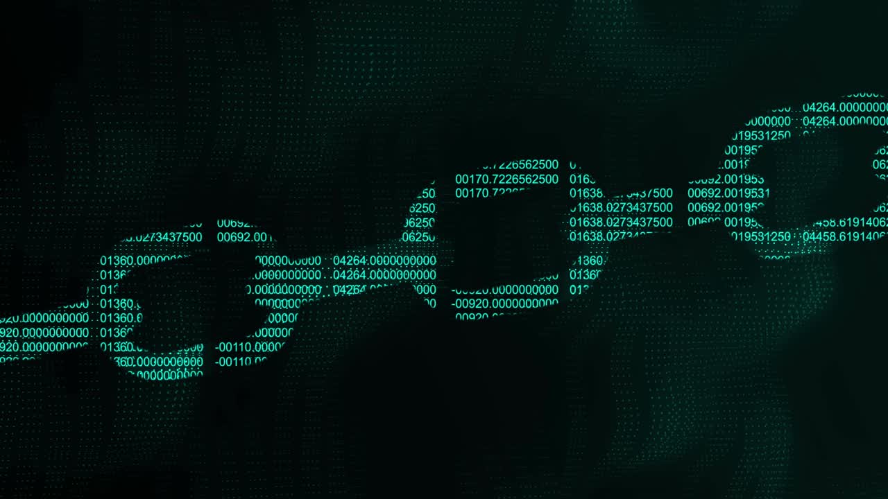 animación del procesamiento de datos que forma una cadena sobre un fondo negro