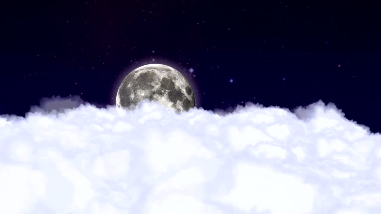 nubes, luna, volando en el cielo nocturno, animación, renderización, fondo, bucle