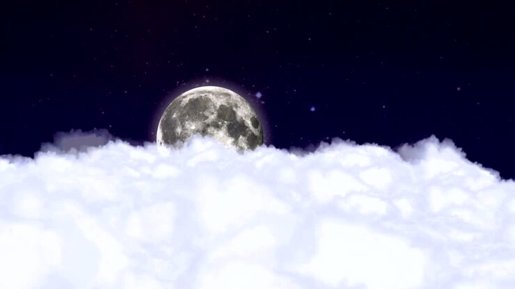 Nuvens, Lua, Voando no Céu Noturno, Animação, Renderização, Fundo, Loop