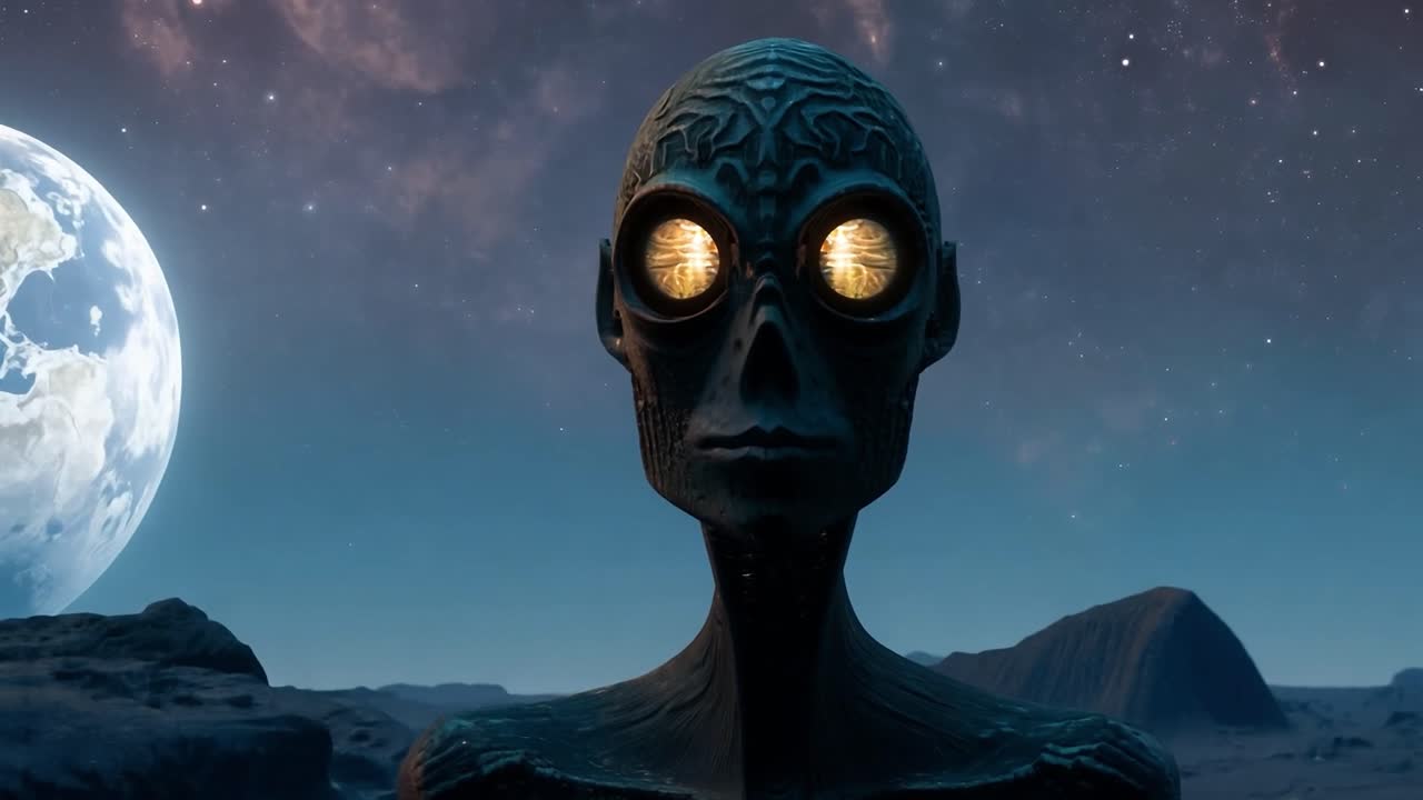 우주에서 외계인의 클로즈업