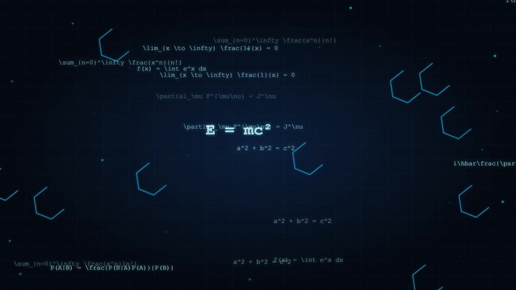 Анимированное физическое уравнение E=mc² с плавающими математическими формулами