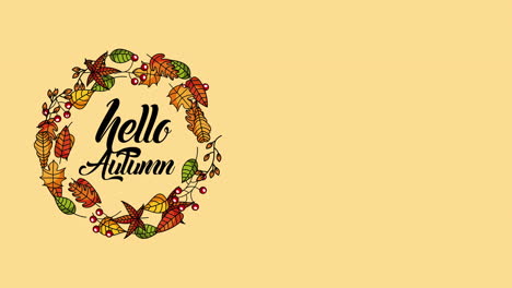 hello autumn season with calligraphy and leafs animation