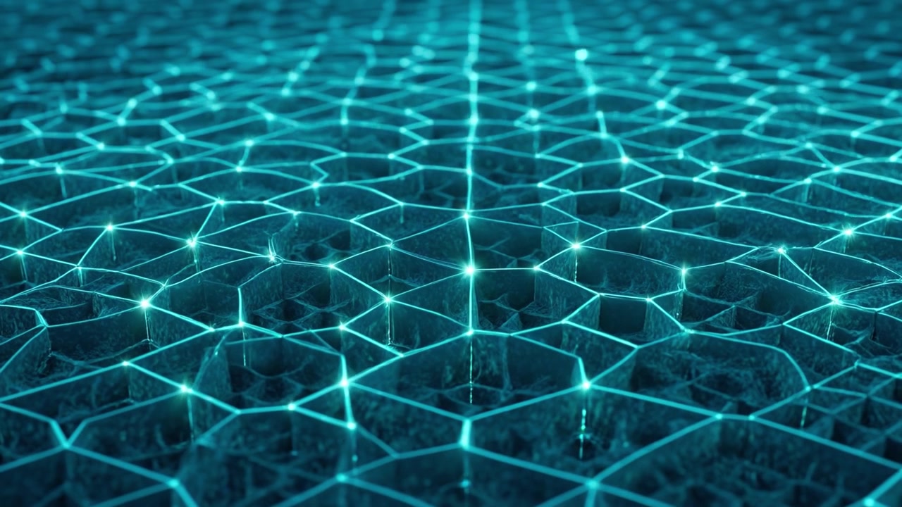 Abstract Digital Network Expanding Across a Geometric Surface