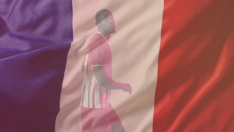 Animation-of-african-american-male-soccer-player-over-flag-of-france