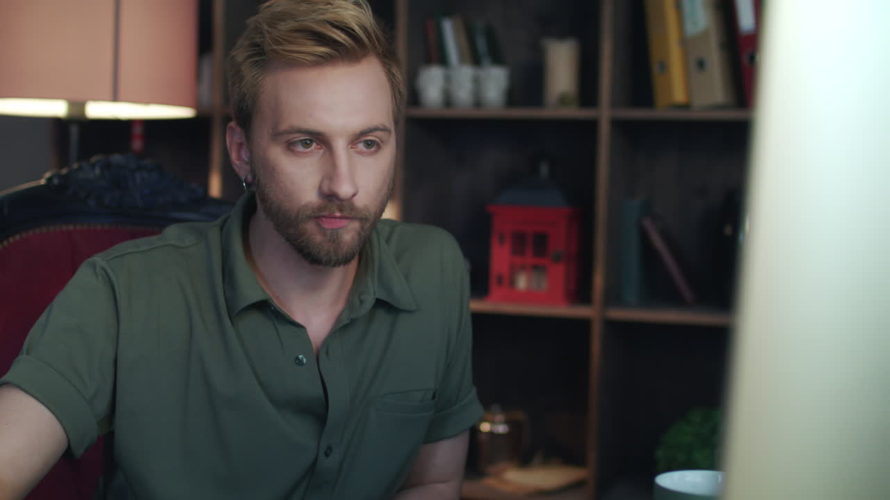 Hipster man working in studio