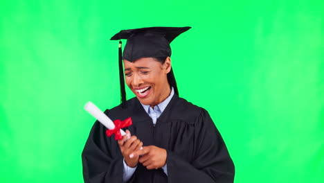 Woman-graduate,-face-and-green-screen