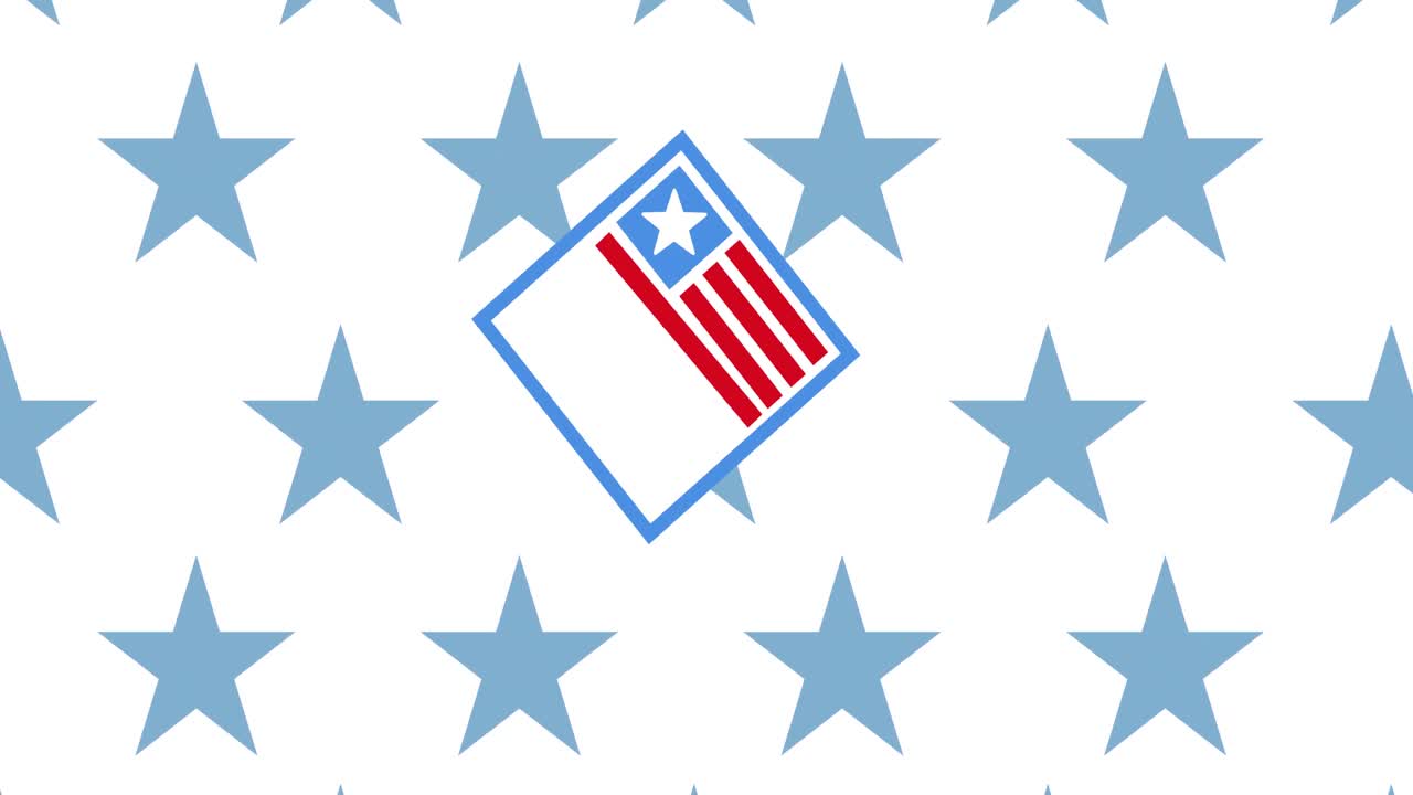 Animazione digitale del design della bandiera americana su sfondo bianco con stelle blu multiple