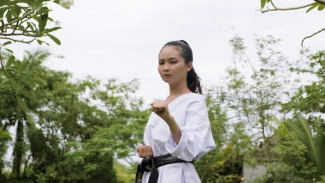 Mujer-Joven-Practicando-Taekwondo