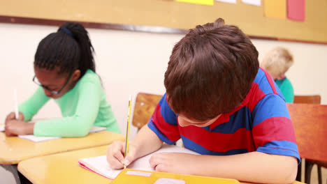 alumnos que trabajan en la escuela