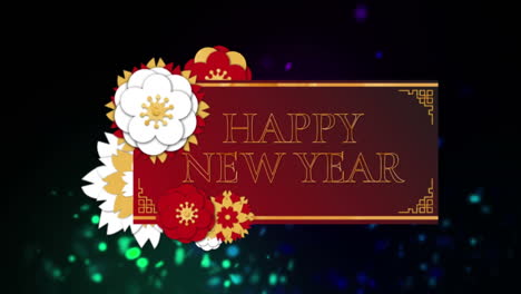 Animation-of-happy-new-year-text-with-chinese-red-and-yellow-design-pattern