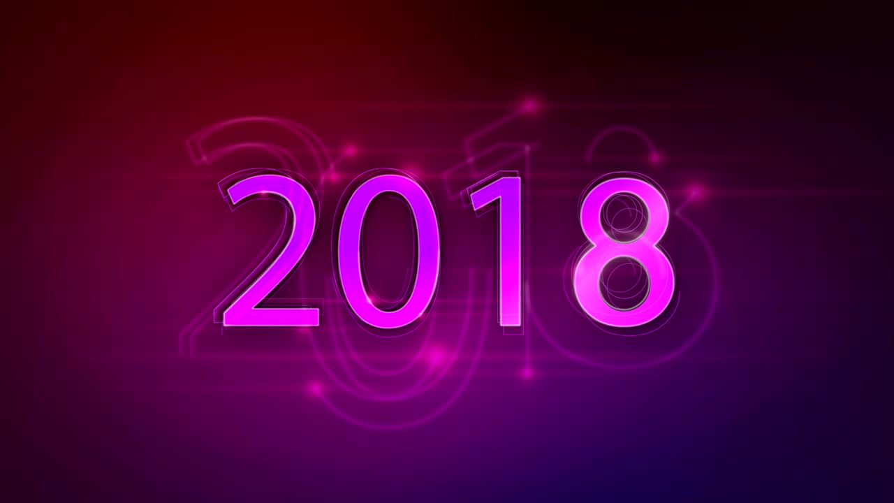 LOOP Animation present New year 2018 greeting lense flare follow text stroke on pink and purple backgroud