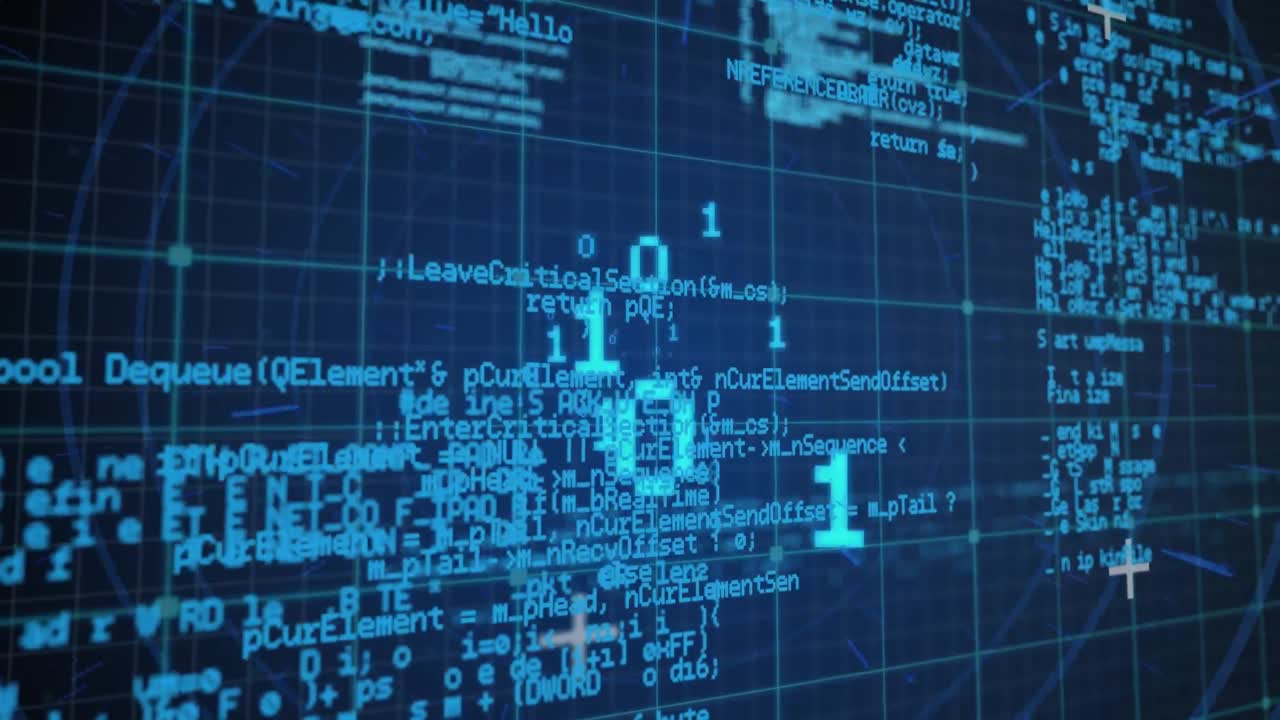 파란색 배경에 있는 데이터 처리의 애니메이션