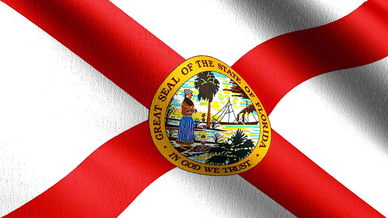 미국 플로리다 주 발, 바람에 불어서 고립 된 공식 애국적 추상 디자인, 흔들리는 표지 기호의 3d 렌더링 일러스트레이션.