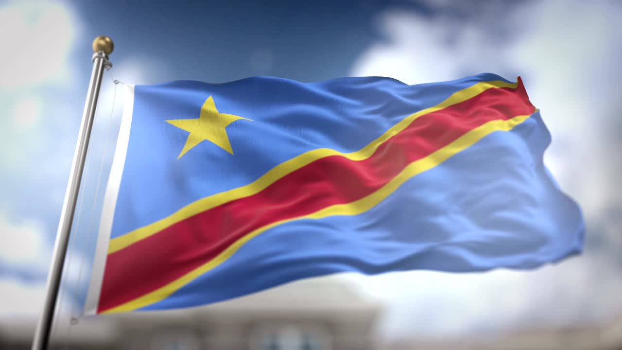 la bandera de la república democrática del congo ondeando en cámara lenta 3d con fondo de cielo azul - bucle sin costuras 4k