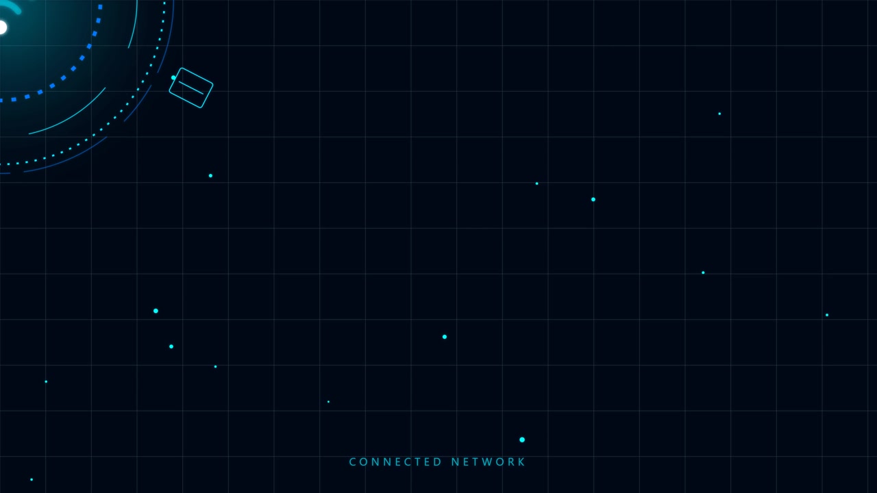 Abstract Digital Network Interface with Glowing HUD Elements
