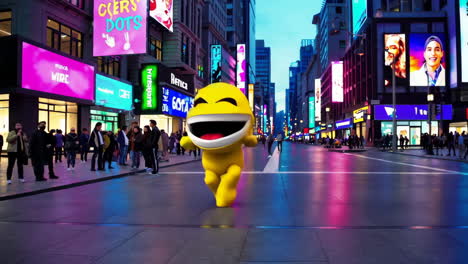 emoji laughing in new york city at night