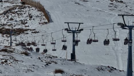 aerial shot of multiple skiers and snowboarders using the ski lift to reach el colorado