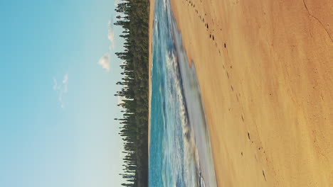 timelapse vertical orientado de olas en la playa de baie des rouleaux, isla de pinos
