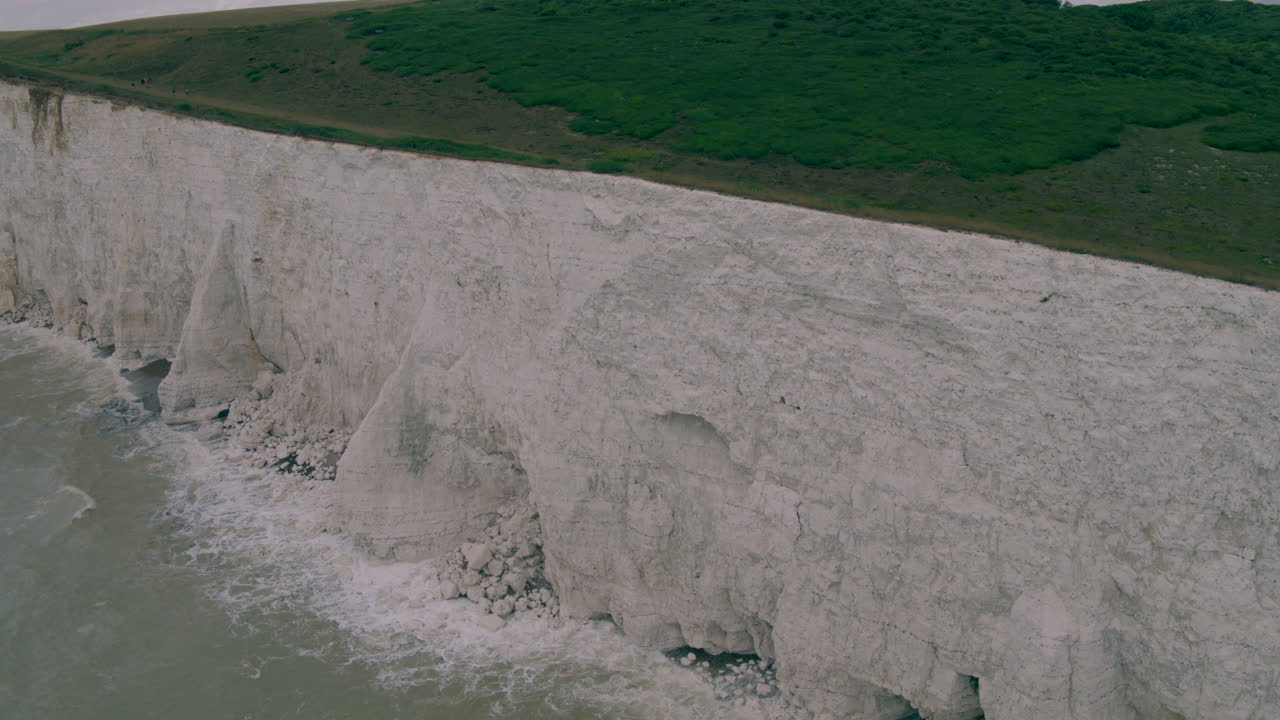 Dramatic Aerial View of Chalk White Cliffs on Seaford Head in Daylight