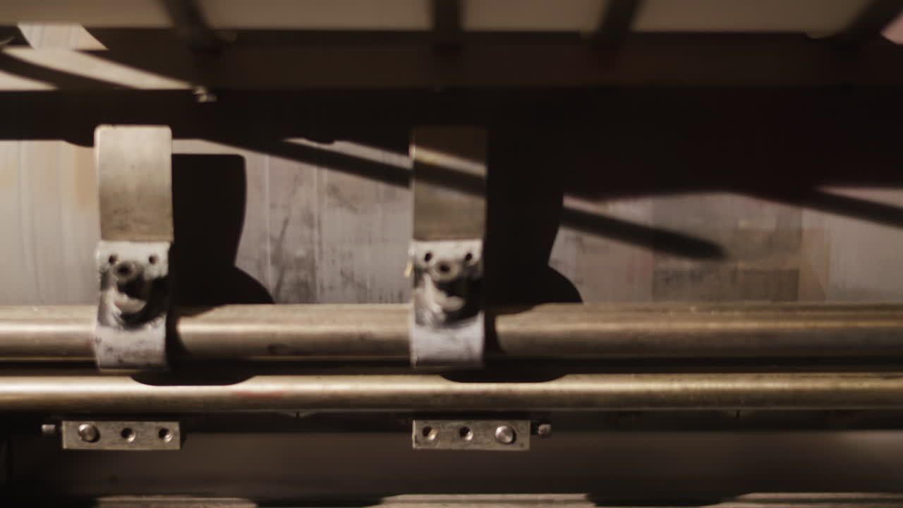 Close-up view of vintage printing press machinery