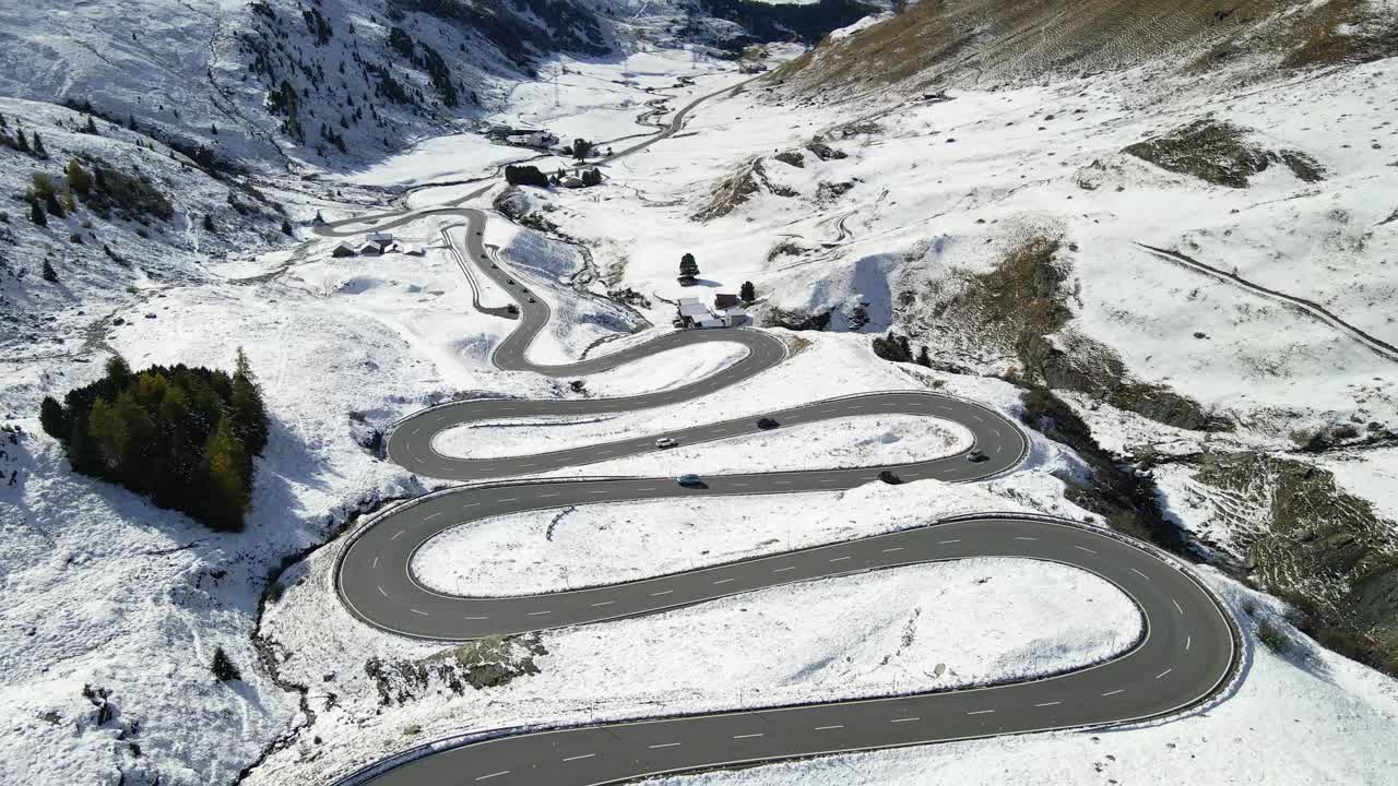 Aerial View of Winding Mountain Road in Winter