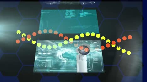 Animation-Des-DNA-Strangs-über-Die-Datenverarbeitung-Auf-Blauem-Hintergrund