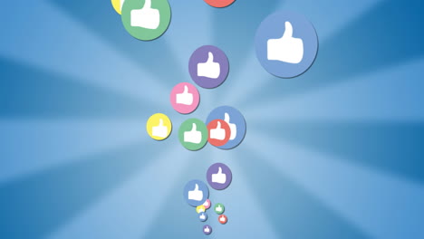 animación de los iconos de pulgares hacia arriba volando sobre fondo azul
