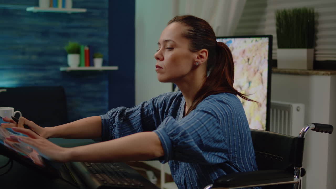 Invalid photographer working on retouching software