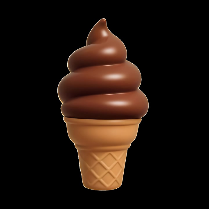 Cono gelato soft al cioccolato reso in 3D su sfondo nero