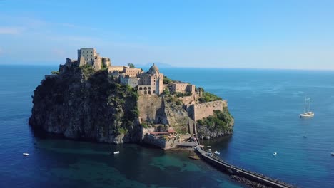 drone footage of castle aragonese in ischia, italy