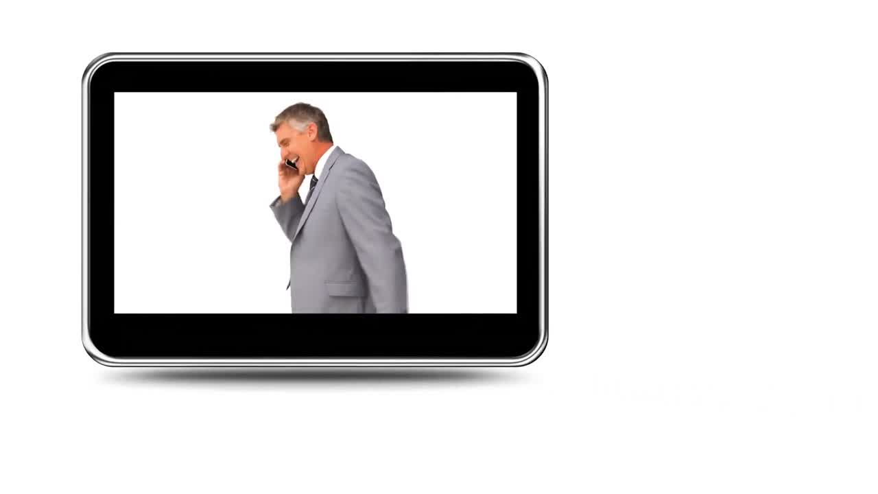 사업가 들 이 전화 로 이야기 하는 장면