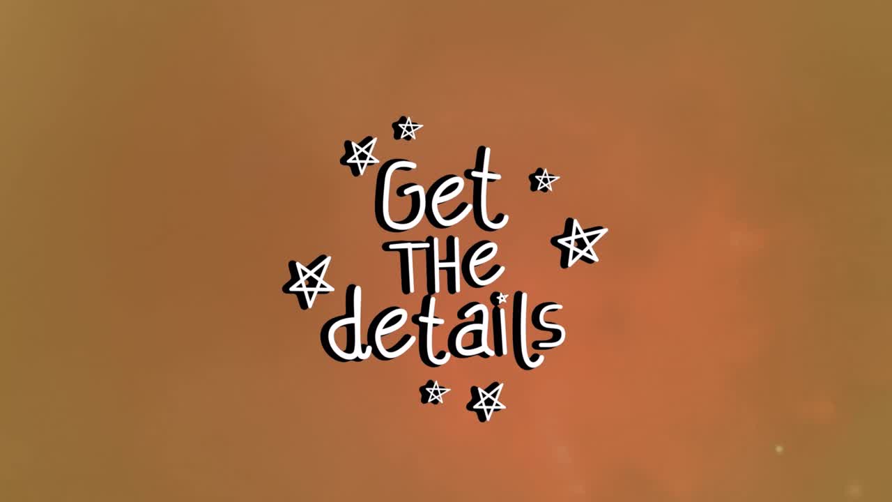 Animation of get the details text with spots on orange background