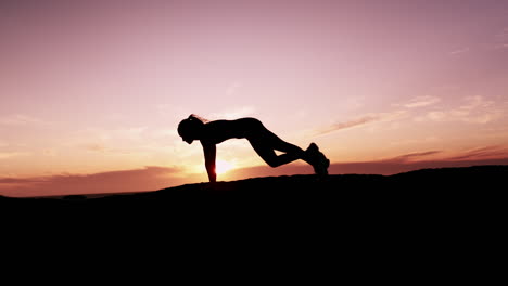 Sunset,-calm-and-woman-doing-a-yoga-exercise