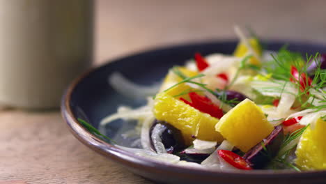 shaved fennel and orange salad, close up pan