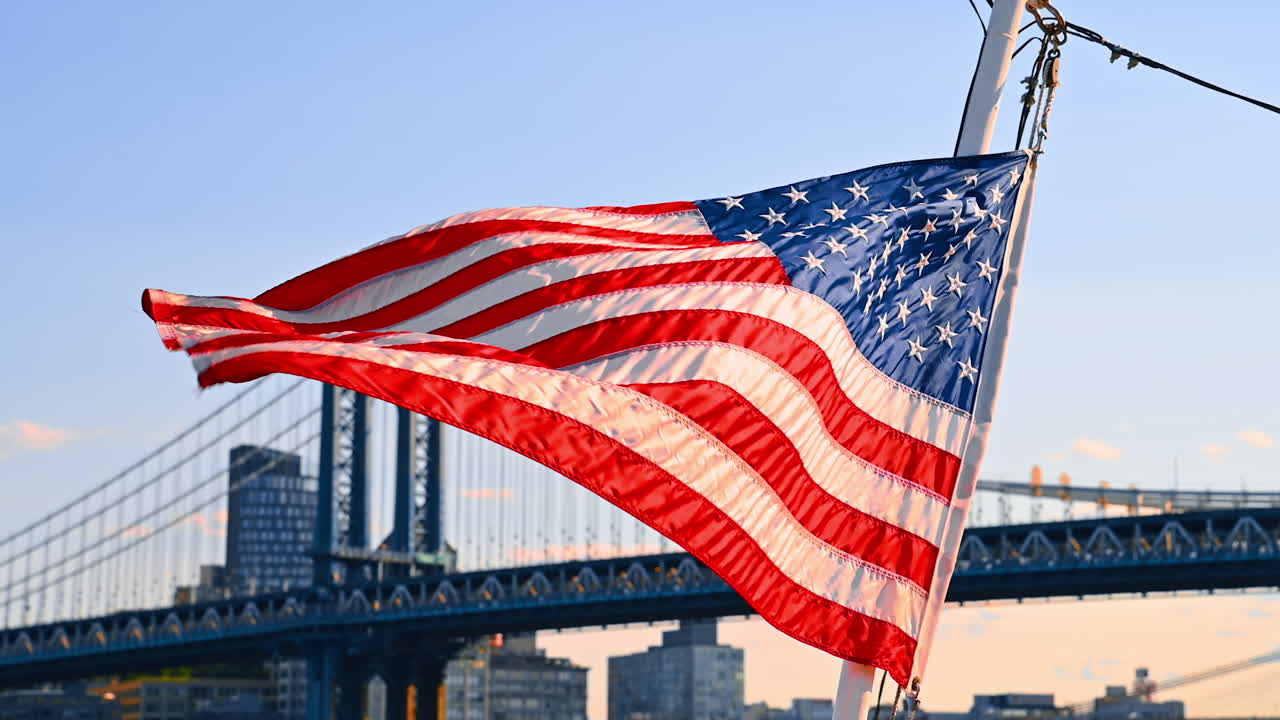 American flag and sunset on boat at Cape Cod