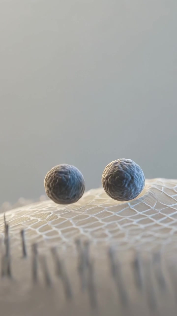 Vertical video: Releasing two rough spheres landing and settling onto lab mesh with hairs for study