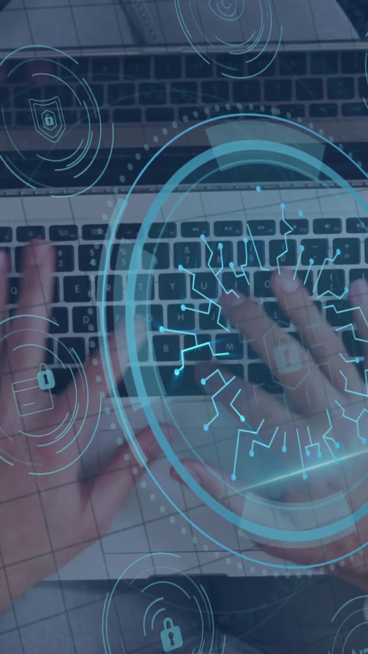 Cyber Security Animation Over Person Using Laptop and Smartphone