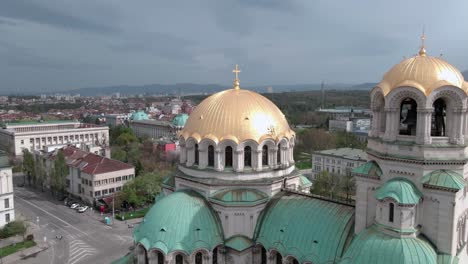 drone shot circling around alexander nevsky cathedral in sofia, bulgaria