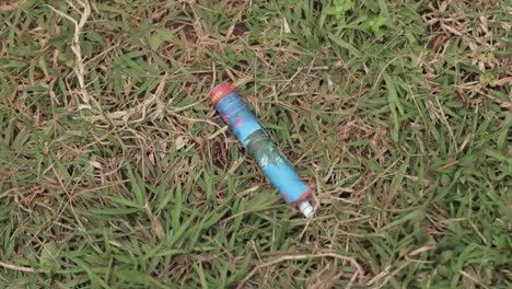 unexploded fire cracker lying in the grass