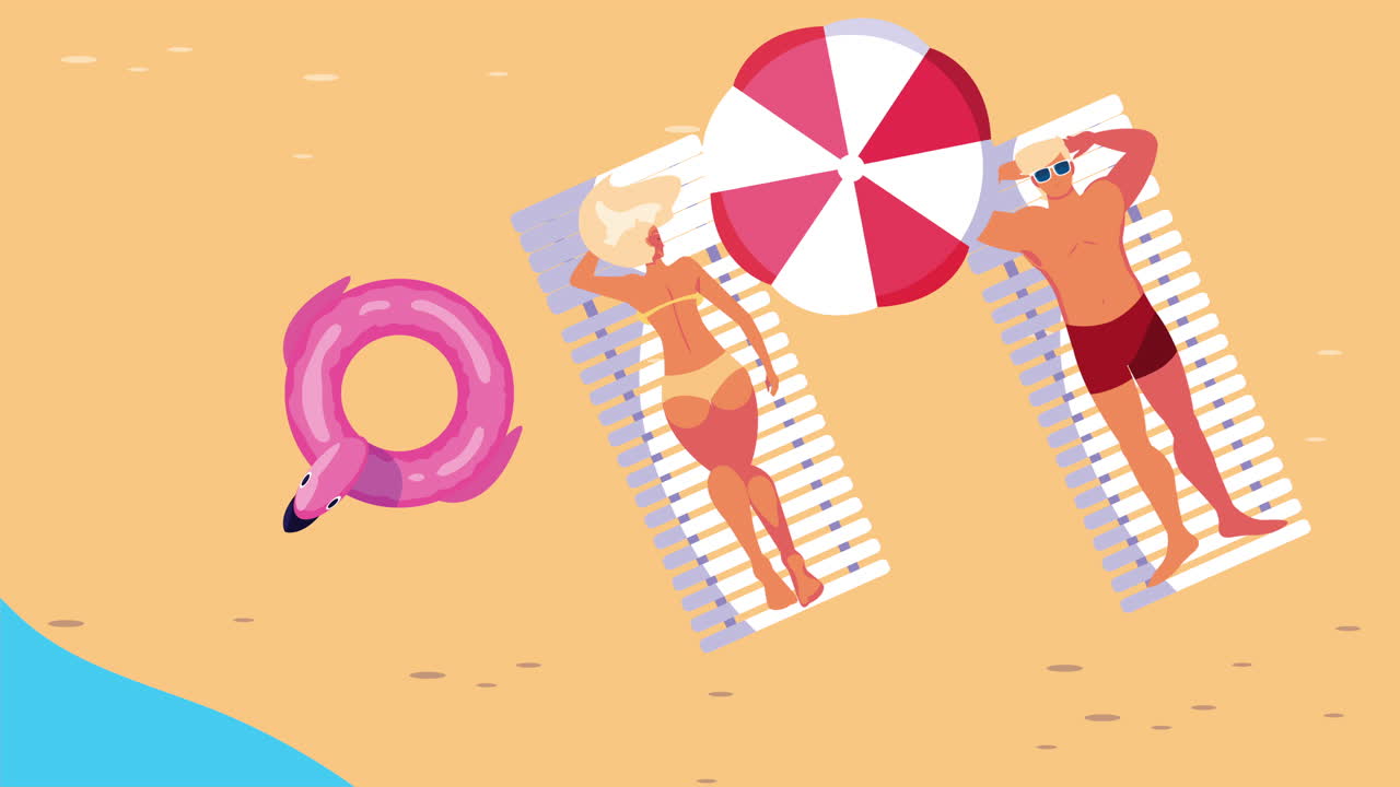 young couple tanning on the beach