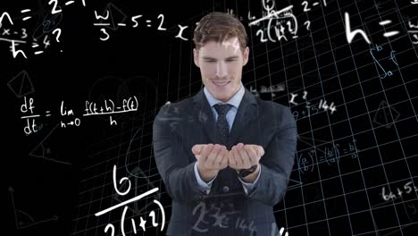 animation of businessman over mathematical data processing