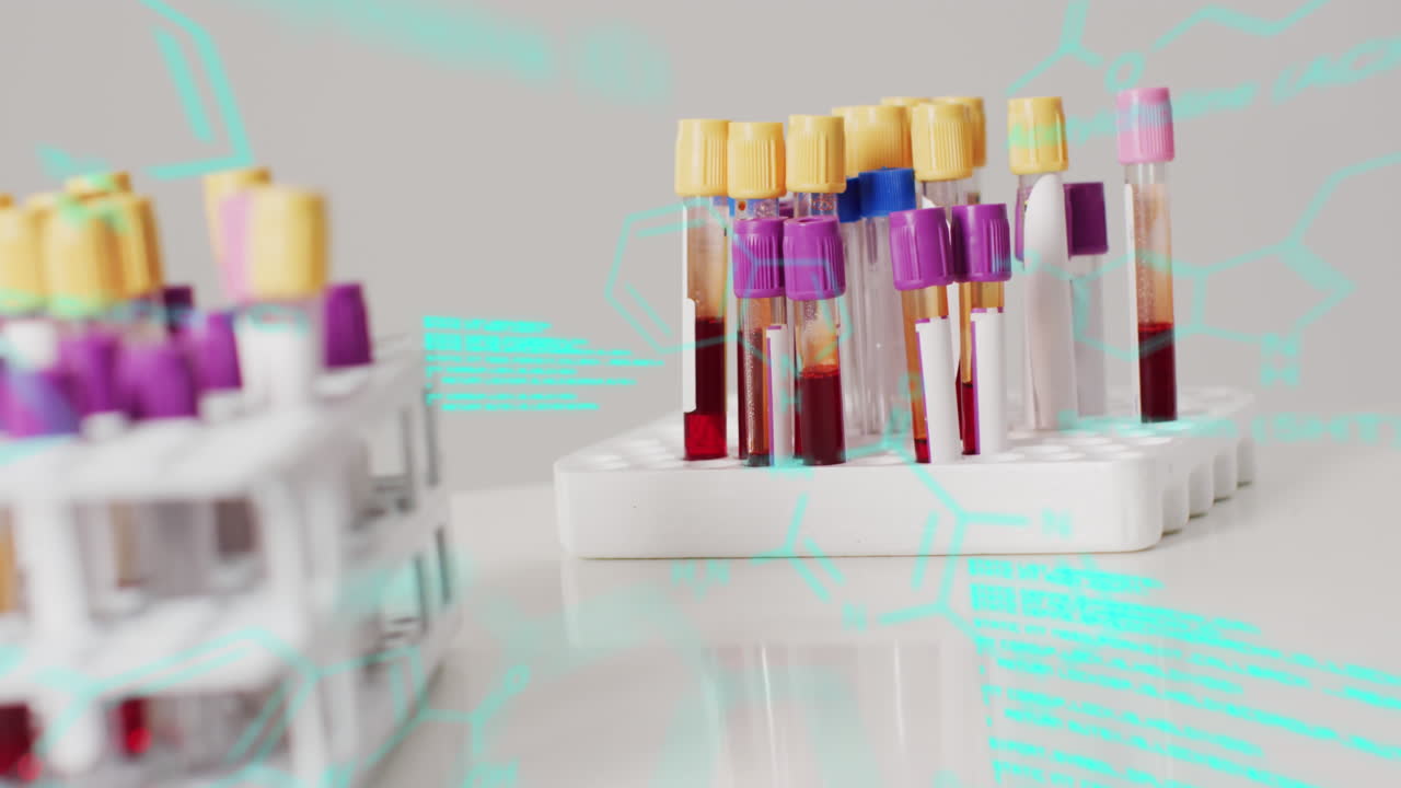 animación del procesamiento de datos sobre tubos de ensayo