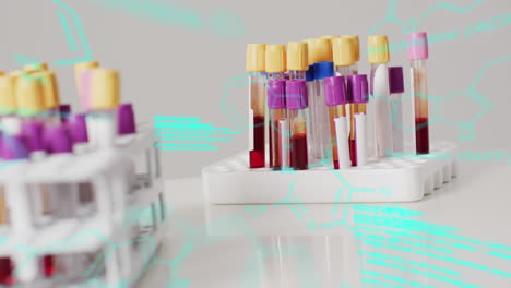 animación del procesamiento de datos sobre tubos de ensayo