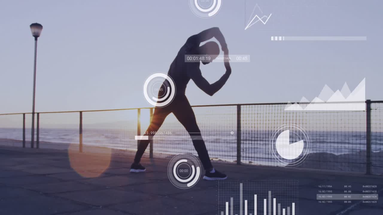 운동하는 아프리카계 미국인 남성을 대상으로 한 금융 데이터 처리 애니메이션