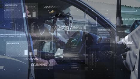 Animation-Von-Verbindungen-Und-Datenverarbeitung-über-Mann-Im-Auto