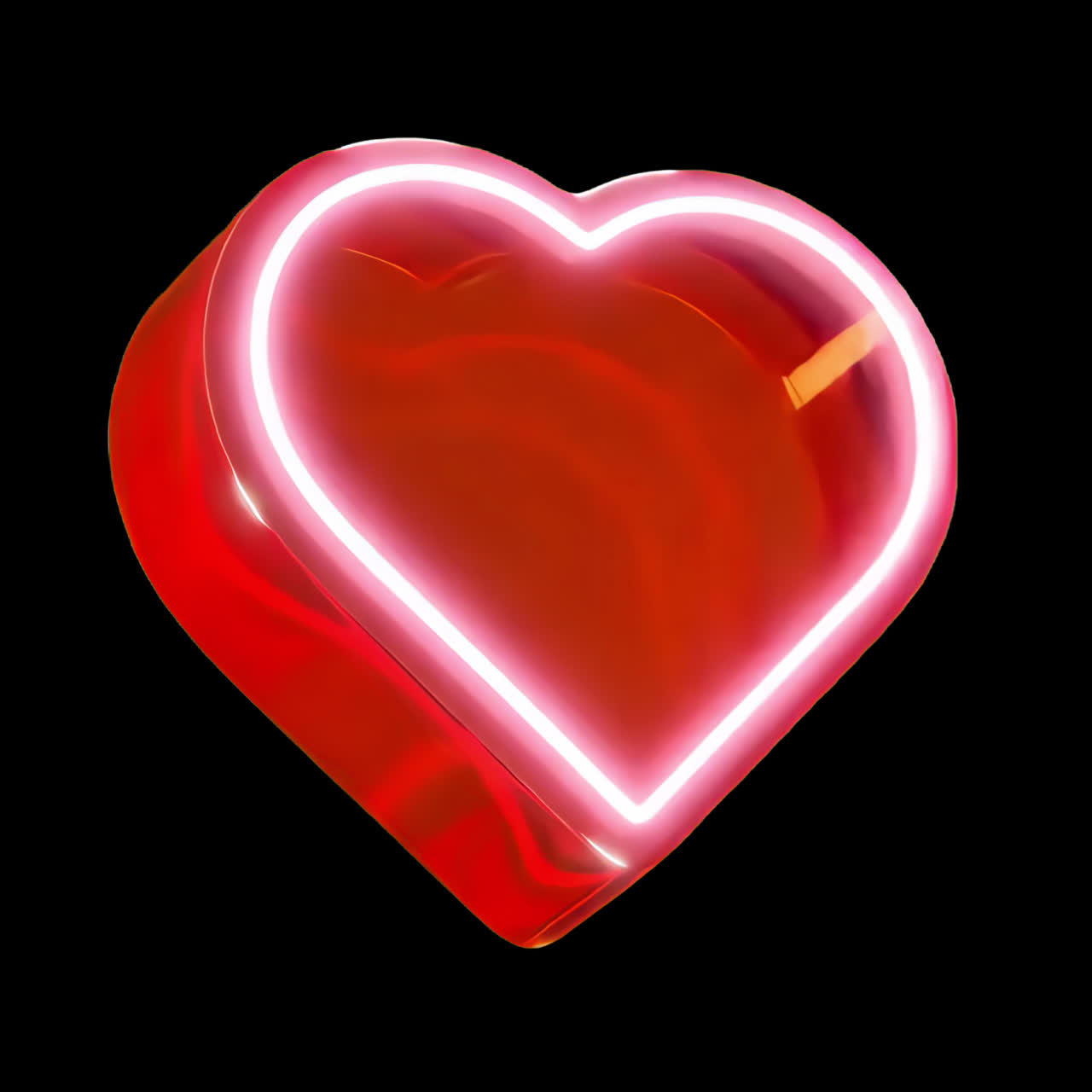 Glossy neon heart icon animation isolated asset, transparent 4K video, alpha channel, ProRes 4444