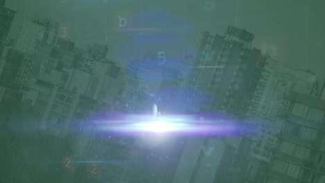 animation of light trails and cyber attack warning over cityscape