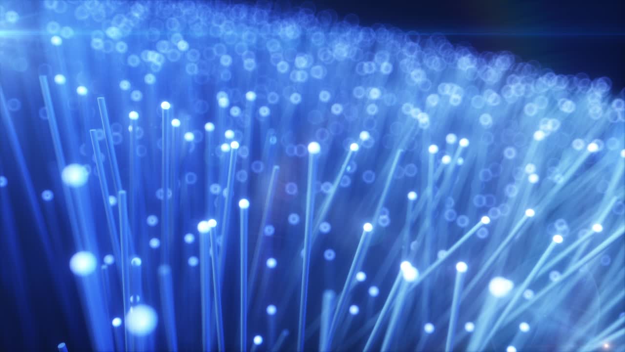 millones de cables de fibra óptica transmitiendo una señal, señal intermitente, el concepto de la última tecnología. bucle sin costuras animación 4k